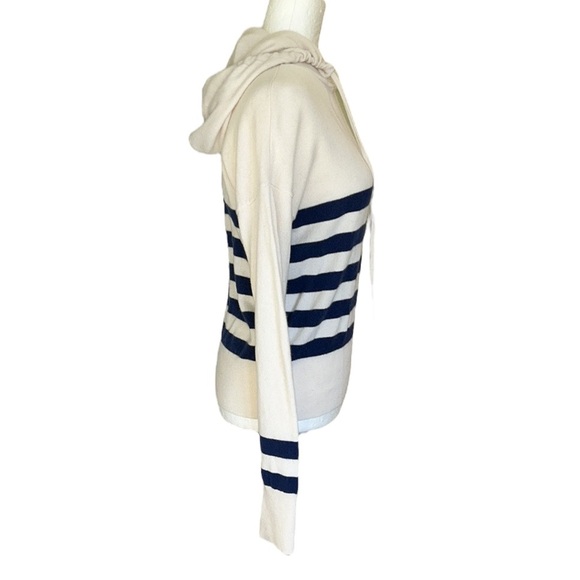 Vineyard Vines Cream & Blue Striped Cashmere & Wool Pullover Hoodie Sweater - M - Picture 7 of 15